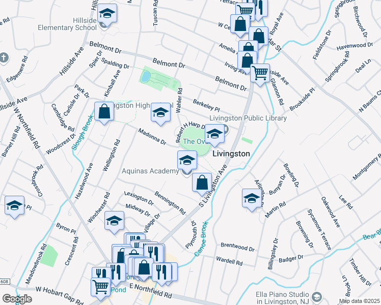map of restaurants, bars, coffee shops, grocery stores, and more near Robert H Harp Drive in Livingston