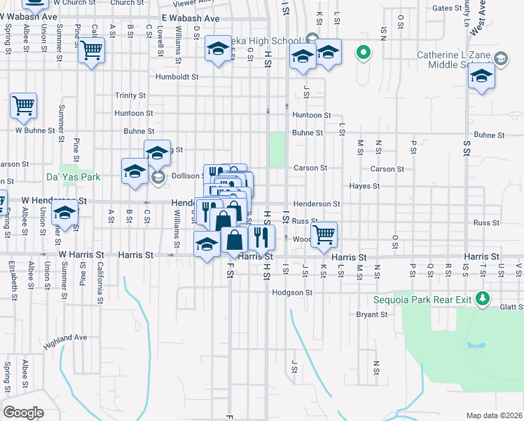 map of restaurants, bars, coffee shops, grocery stores, and more near in Eureka