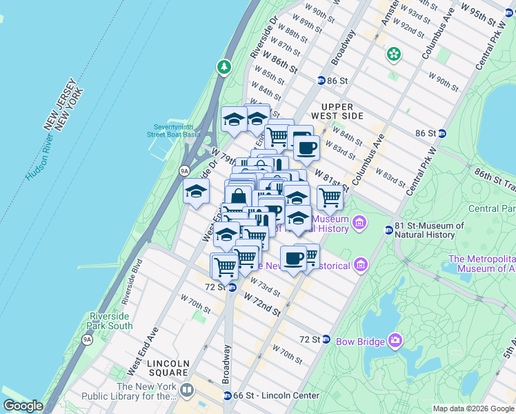 map of restaurants, bars, coffee shops, grocery stores, and more near in New York