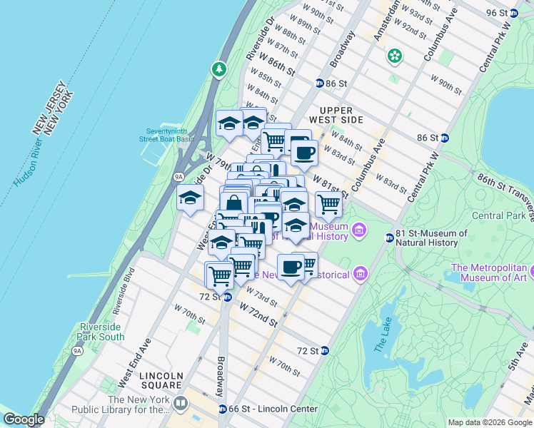 map of restaurants, bars, coffee shops, grocery stores, and more near in New York