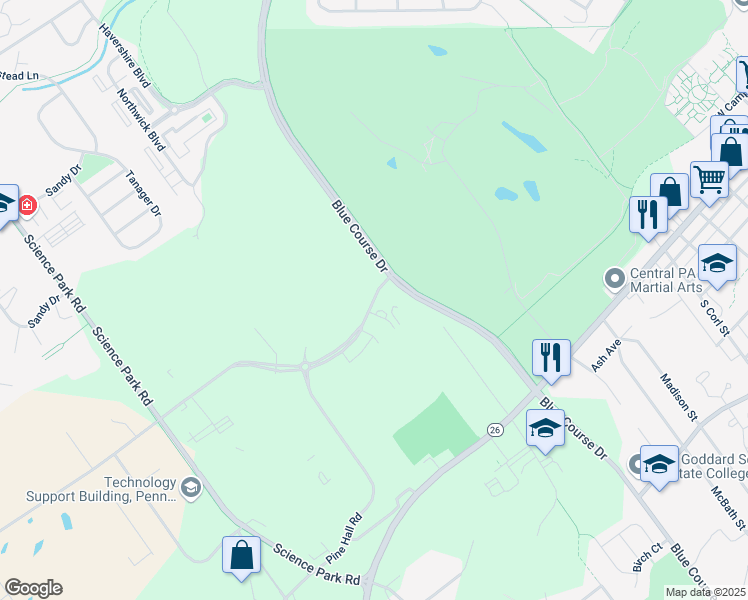 map of restaurants, bars, coffee shops, grocery stores, and more near 1766 Old Gatesburg Road in State College