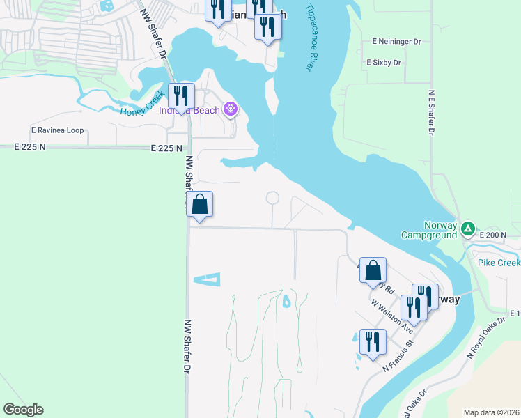 map of restaurants, bars, coffee shops, grocery stores, and more near 5269 West Norway Road in Monticello