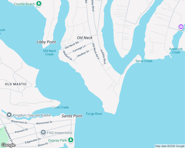 map of restaurants, bars, coffee shops, grocery stores, and more near 30 Old Neck Road South in Center Moriches