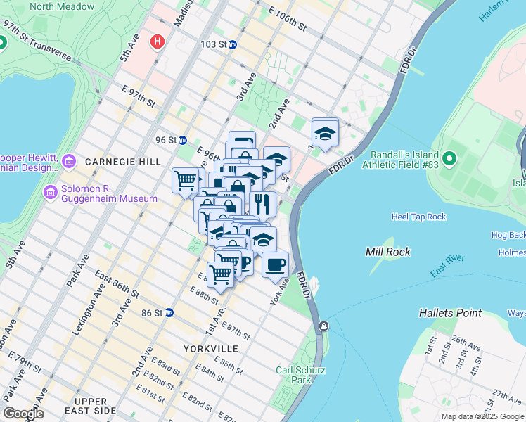map of restaurants, bars, coffee shops, grocery stores, and more near in New York