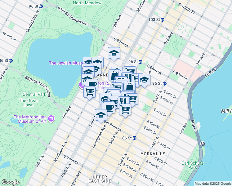 map of restaurants, bars, coffee shops, grocery stores, and more near in New York