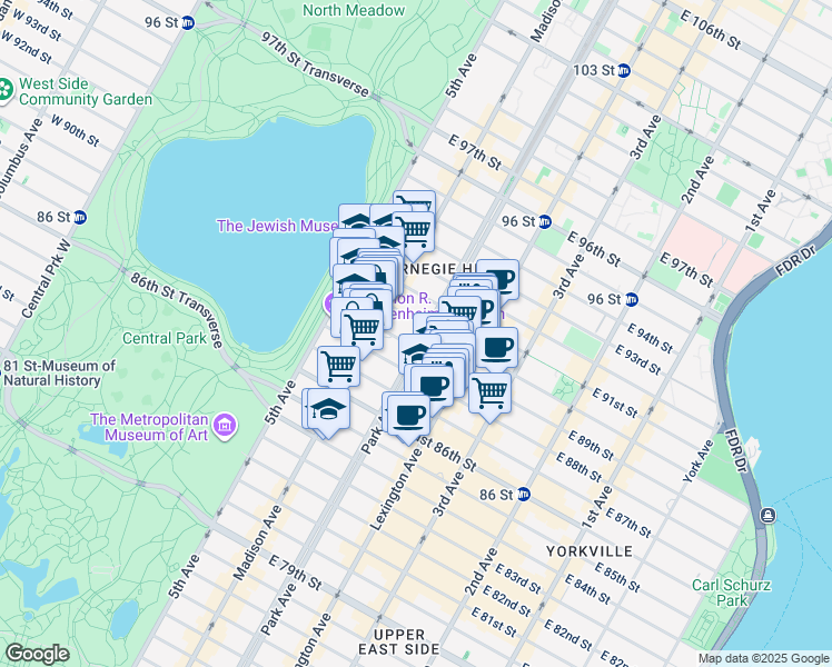 map of restaurants, bars, coffee shops, grocery stores, and more near in New York