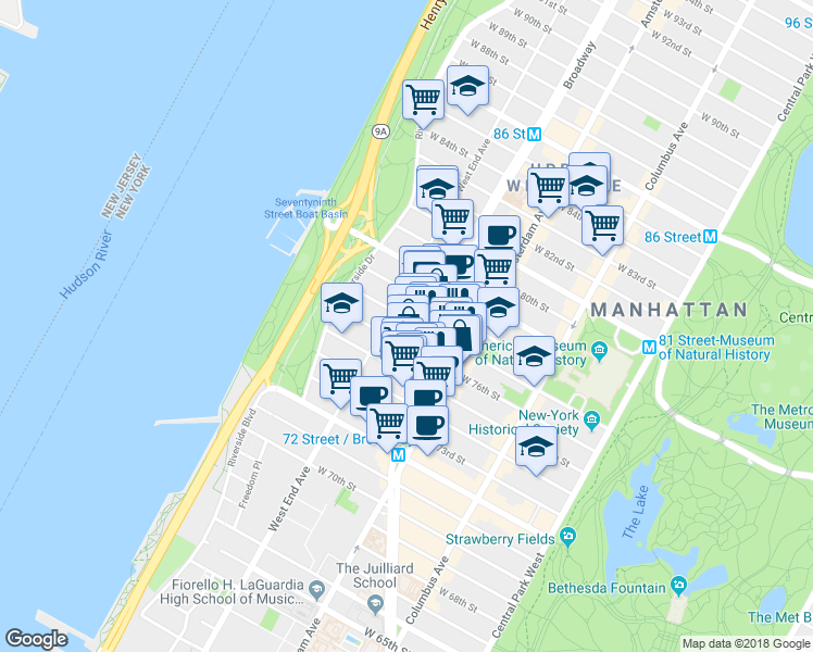 map of restaurants, bars, coffee shops, grocery stores, and more near in New York