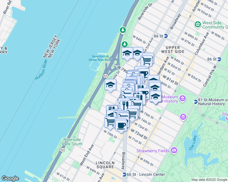 map of restaurants, bars, coffee shops, grocery stores, and more near in New York