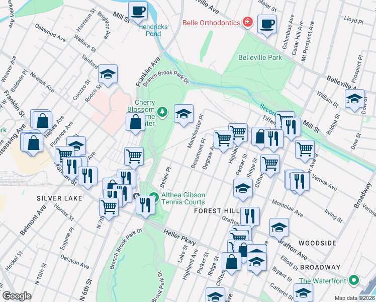map of restaurants, bars, coffee shops, grocery stores, and more near 69 Manchester Place in Newark