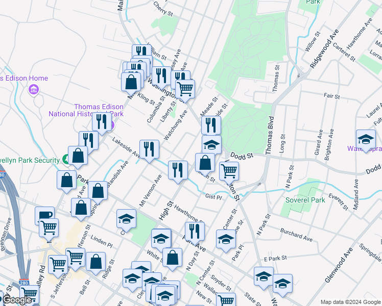 map of restaurants, bars, coffee shops, grocery stores, and more near 419 Alden Street in City of Orange