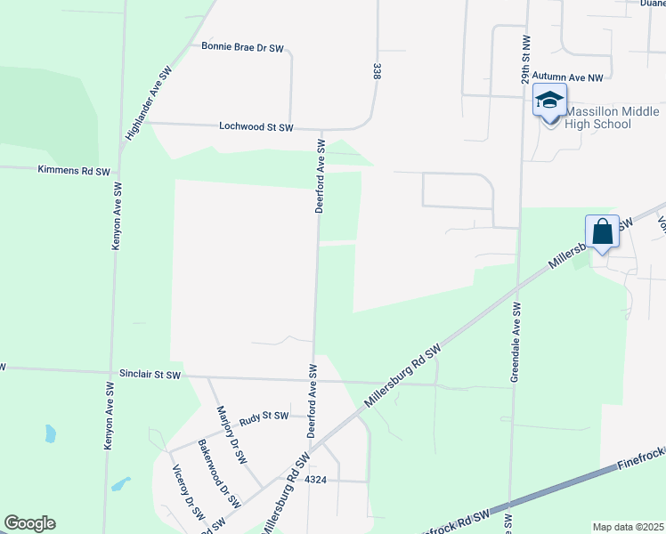 map of restaurants, bars, coffee shops, grocery stores, and more near 1868 Deerford Avenue Southwest in Massillon