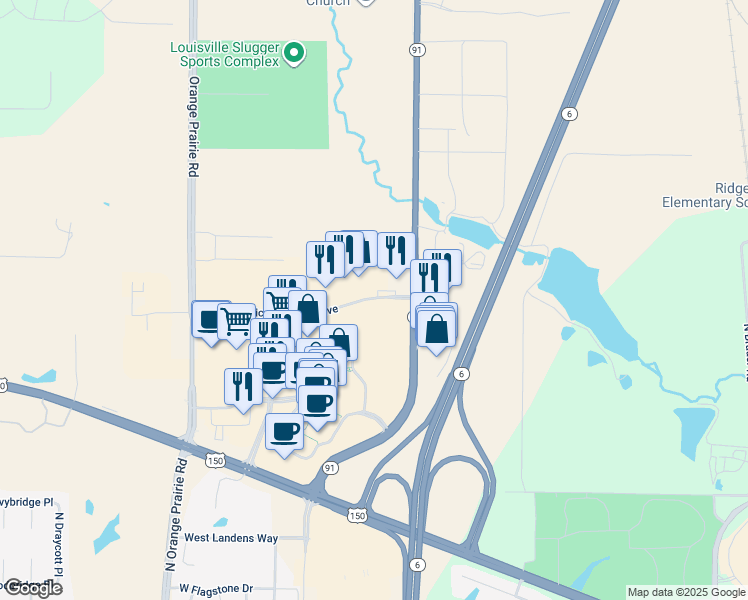 map of restaurants, bars, coffee shops, grocery stores, and more near 4924 West American Prairie Drive in Peoria
