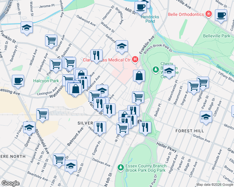 map of restaurants, bars, coffee shops, grocery stores, and more near 10 Cross Street in Belleville