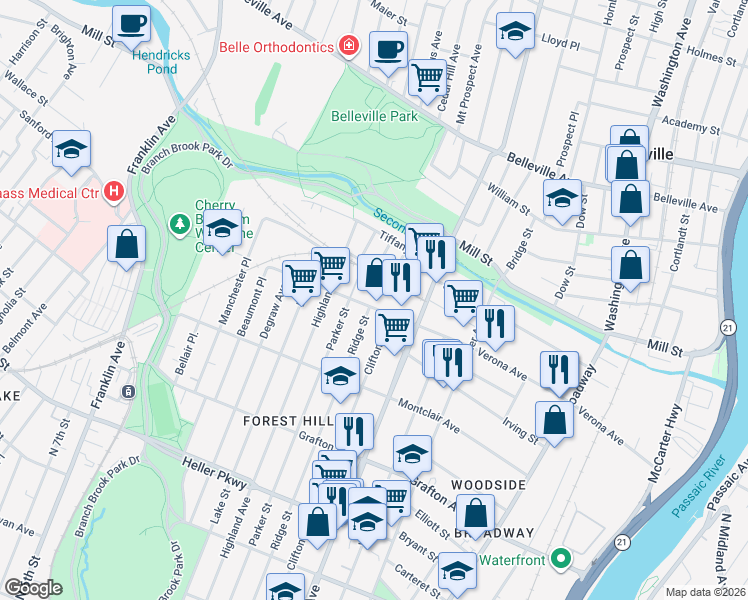 map of restaurants, bars, coffee shops, grocery stores, and more near 825 Ridge Street in Newark