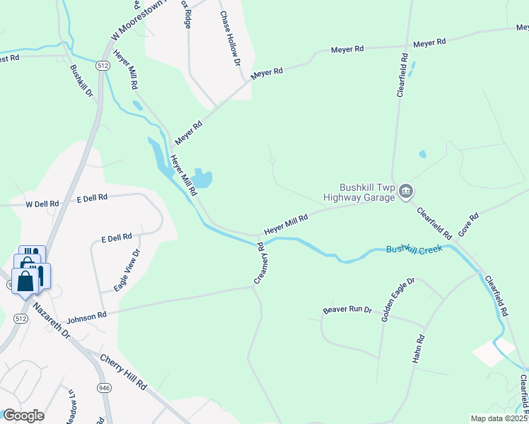map of restaurants, bars, coffee shops, grocery stores, and more near 504 Heyer Mill Road in Nazareth
