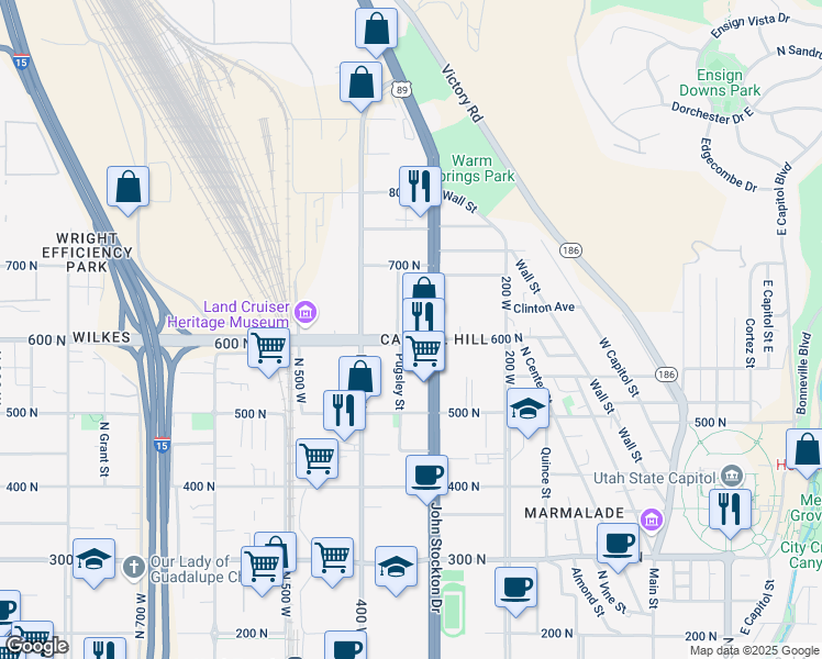 map of restaurants, bars, coffee shops, grocery stores, and more near 569 North 300 West in Salt Lake City