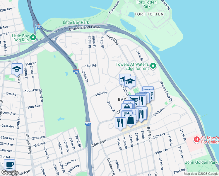 map of restaurants, bars, coffee shops, grocery stores, and more near in Queens