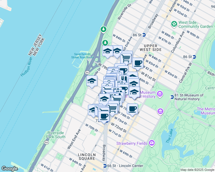 map of restaurants, bars, coffee shops, grocery stores, and more near in New York