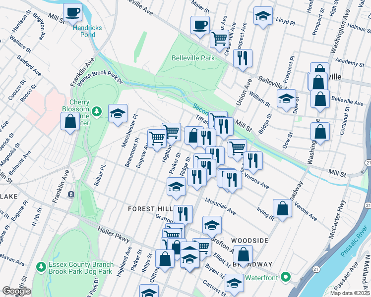 map of restaurants, bars, coffee shops, grocery stores, and more near 825 Ridge Street in Newark