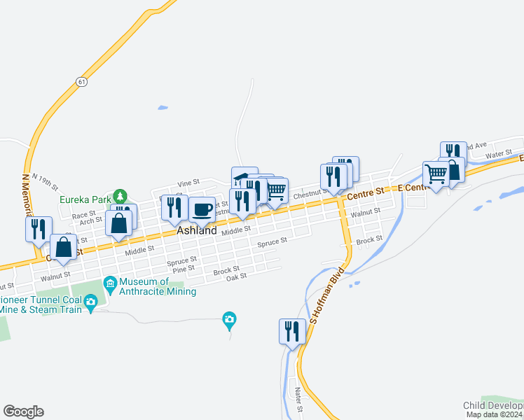 map of restaurants, bars, coffee shops, grocery stores, and more near 816 Centre Street in Ashland