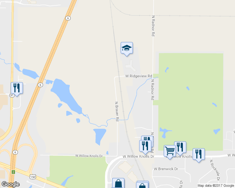 map of restaurants, bars, coffee shops, grocery stores, and more near 7584-7898 North Brauer Road in Peoria