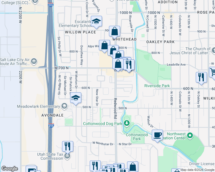 map of restaurants, bars, coffee shops, grocery stores, and more near 564 Sri Anthony Circle West in Salt Lake City