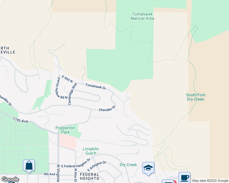 map of restaurants, bars, coffee shops, grocery stores, and more near 1517 East Tomahawk Drive in Salt Lake City