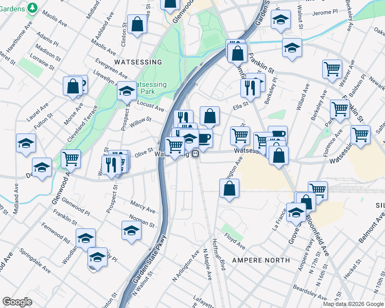 map of restaurants, bars, coffee shops, grocery stores, and more near in Bloomfield