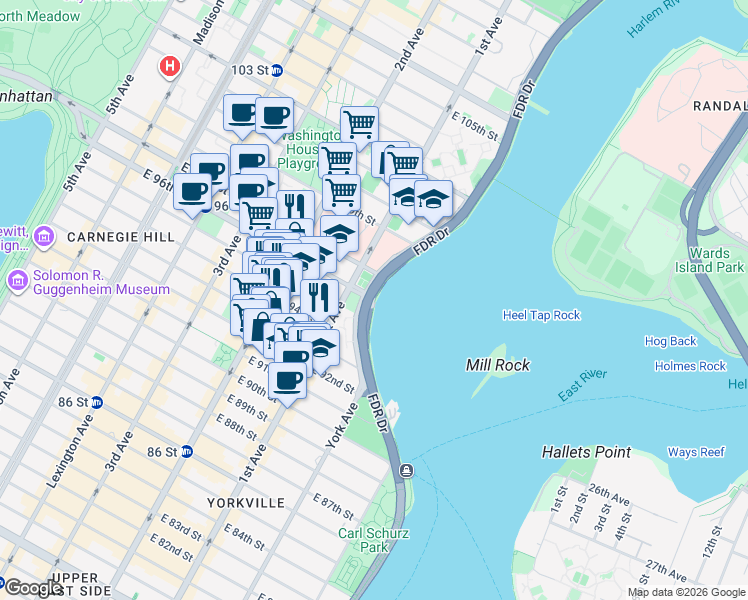 map of restaurants, bars, coffee shops, grocery stores, and more near in New York