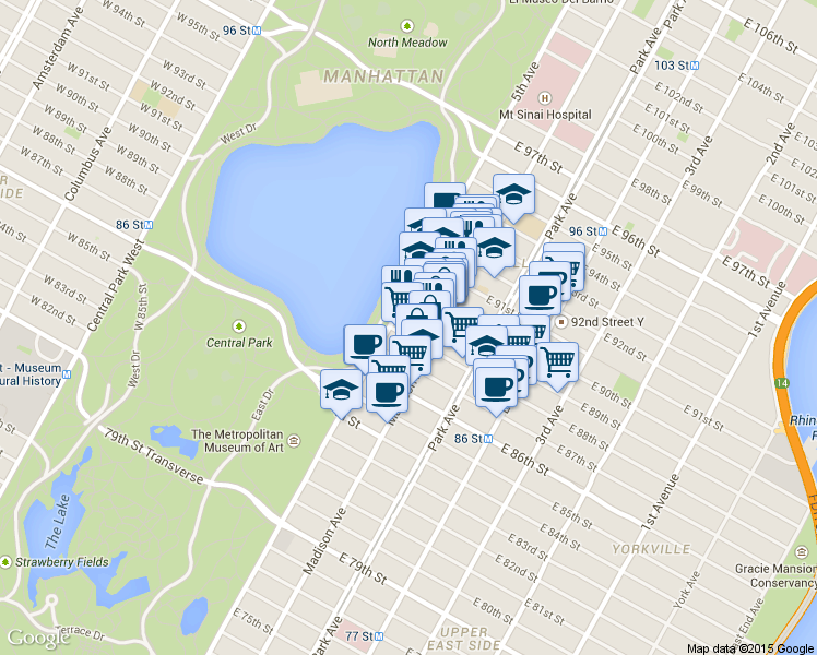 map of restaurants, bars, coffee shops, grocery stores, and more near in New York