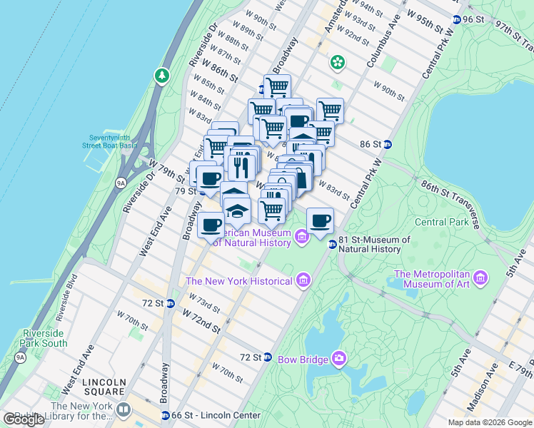 map of restaurants, bars, coffee shops, grocery stores, and more near in New York