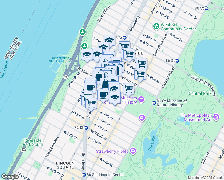 map of restaurants, bars, coffee shops, grocery stores, and more near in New York