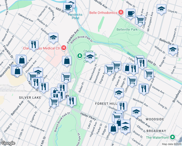 map of restaurants, bars, coffee shops, grocery stores, and more near 108-114 Manchester Place in Newark