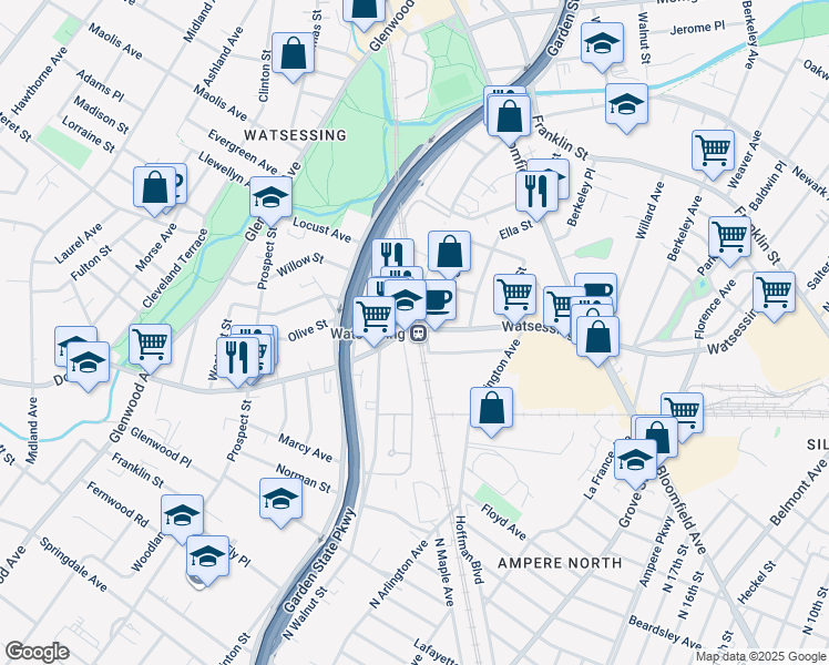 map of restaurants, bars, coffee shops, grocery stores, and more near in Bloomfield