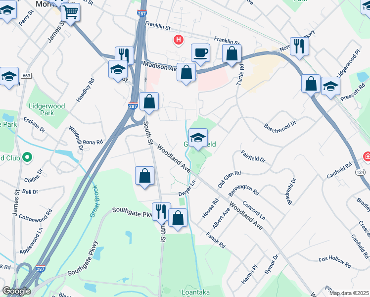 map of restaurants, bars, coffee shops, grocery stores, and more near 51 Johnston Drive in Morristown