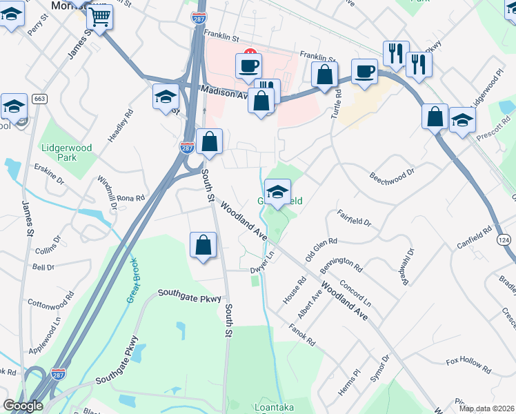 map of restaurants, bars, coffee shops, grocery stores, and more near 51 Johnston Drive in Morristown