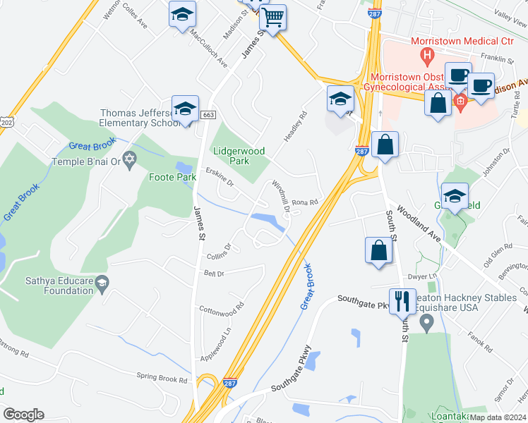map of restaurants, bars, coffee shops, grocery stores, and more near 11 Carla Court in Morristown