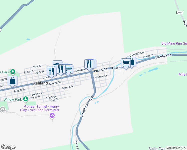 map of restaurants, bars, coffee shops, grocery stores, and more near 219 Centre Street in Ashland