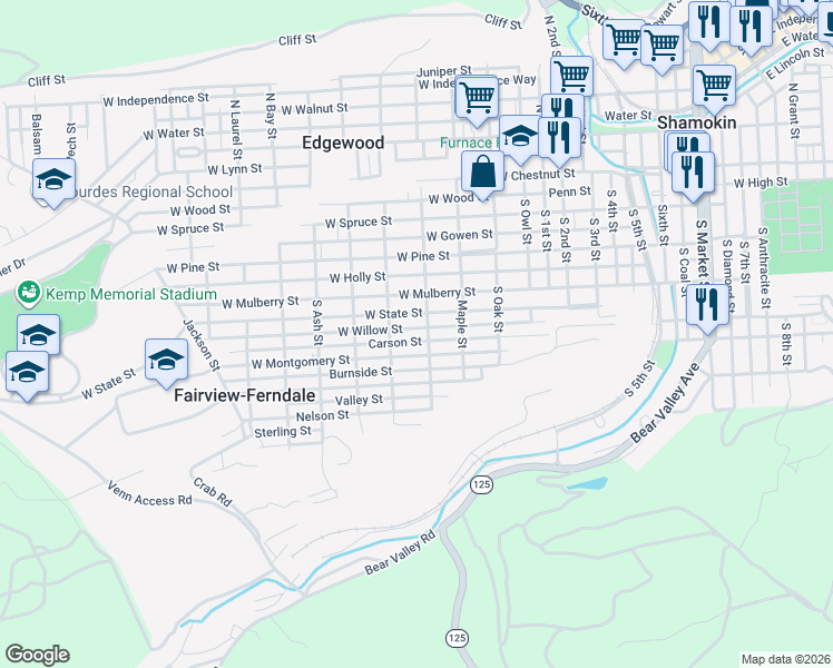 map of restaurants, bars, coffee shops, grocery stores, and more near 1043 West State Street in Fairview-Ferndale
