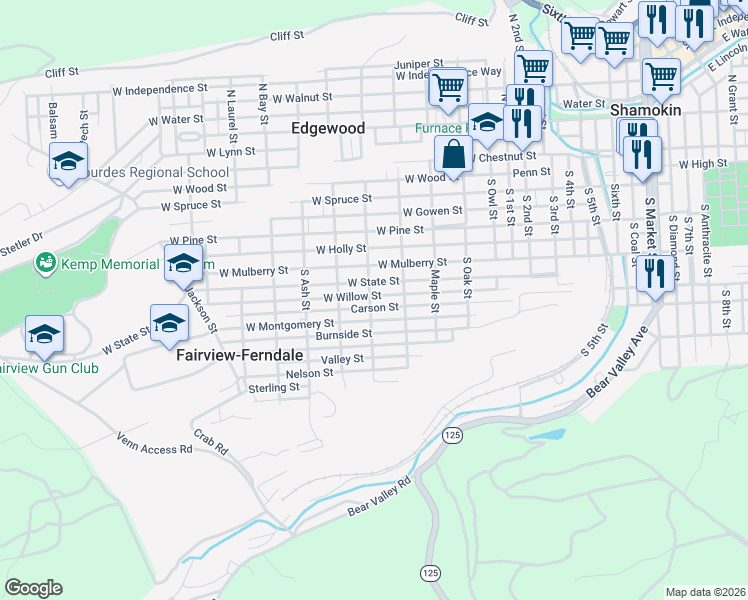 map of restaurants, bars, coffee shops, grocery stores, and more near 1101-1199 W State St in Township of Coal
