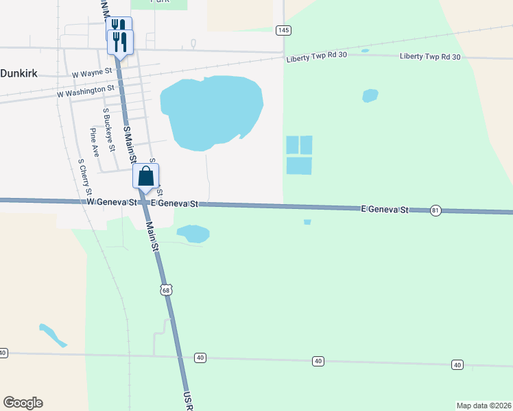 map of restaurants, bars, coffee shops, grocery stores, and more near 351 East Geneva Street in Dunkirk