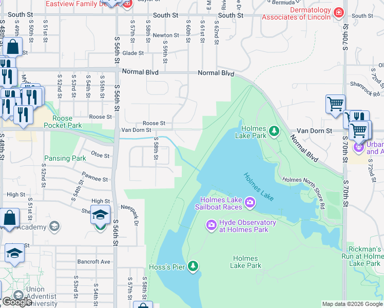 map of restaurants, bars, coffee shops, grocery stores, and more near in Lincoln
