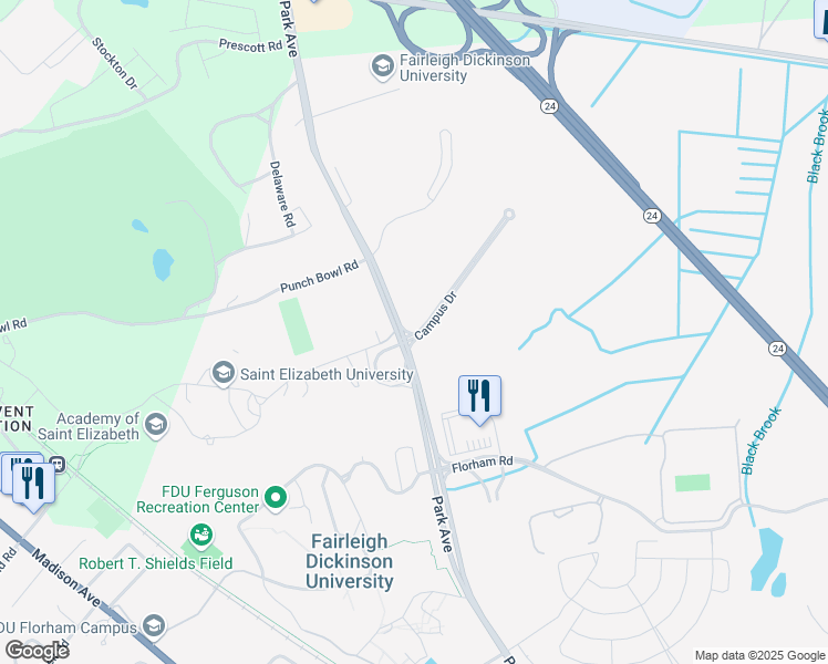 map of restaurants, bars, coffee shops, grocery stores, and more near 600 Campus Drive in Florham Park