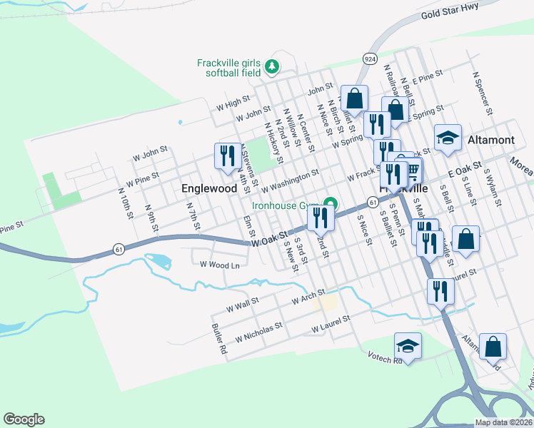 map of restaurants, bars, coffee shops, grocery stores, and more near 560 West Washington Street in Frackville