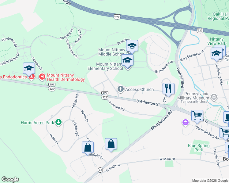 map of restaurants, bars, coffee shops, grocery stores, and more near 124-198 Villa Crest Dr in State College