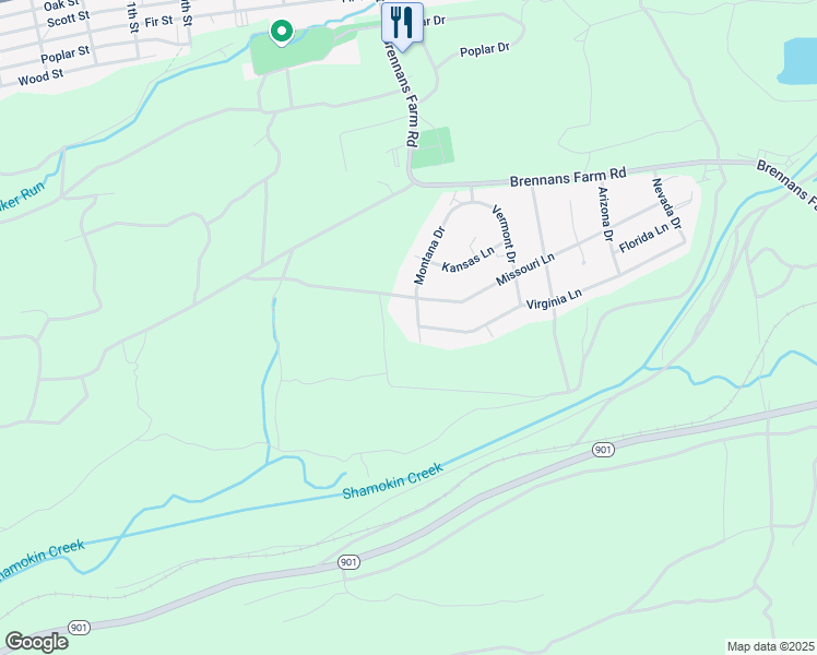 map of restaurants, bars, coffee shops, grocery stores, and more near 262 Montana Drive in Kulpmont