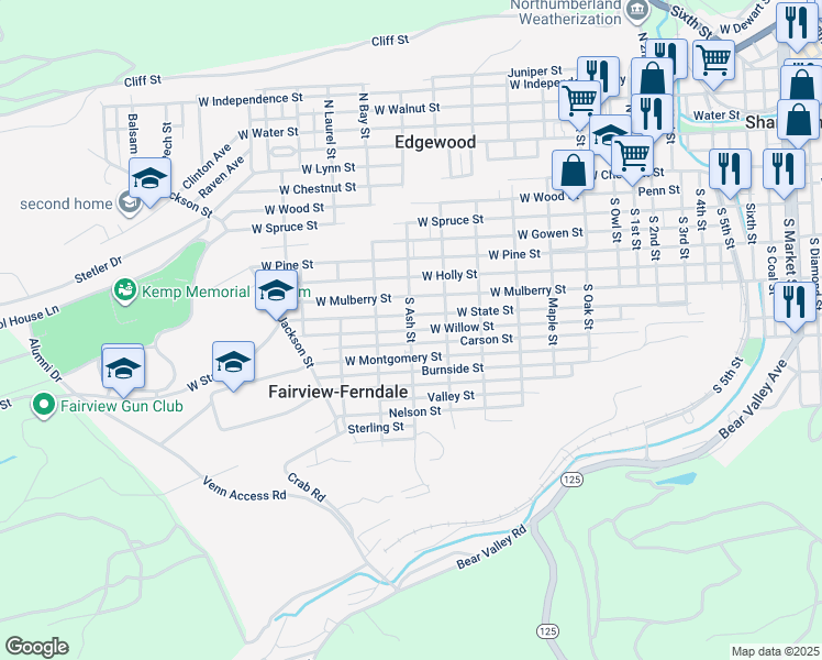 map of restaurants, bars, coffee shops, grocery stores, and more near South Ash Street in Fairview-Ferndale