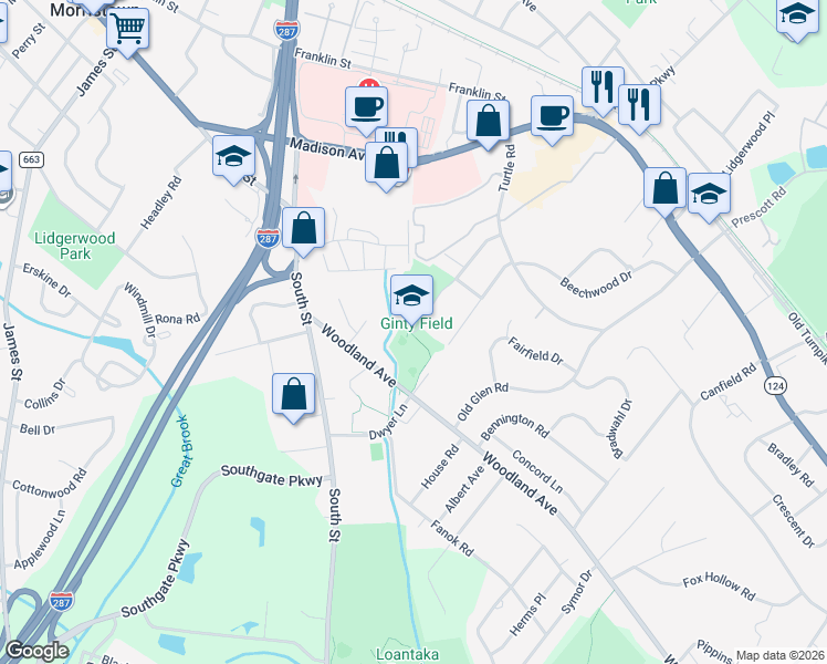 map of restaurants, bars, coffee shops, grocery stores, and more near 51 Johnston Drive in Morristown