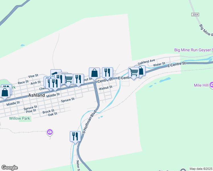 map of restaurants, bars, coffee shops, grocery stores, and more near 126 Middle Street in Ashland