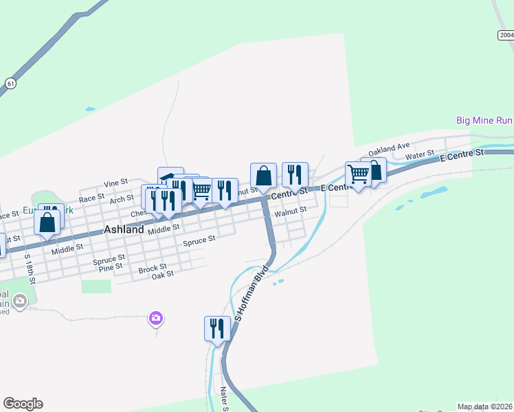 map of restaurants, bars, coffee shops, grocery stores, and more near 331 Centre Street in Ashland
